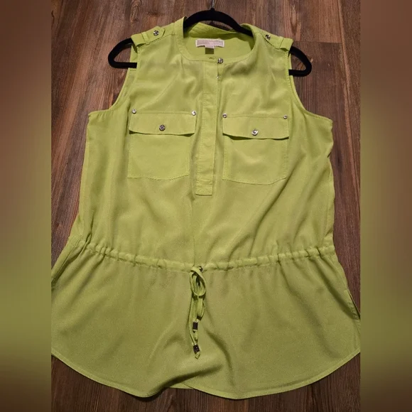 Michael Kors Green Sleeveless Tunic with Mandarin Collar - Picture 2 of 9